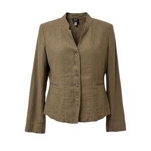 Eileen Fisher sage green (Taupe) Linen Button Front Lightweight Short Jacket XS